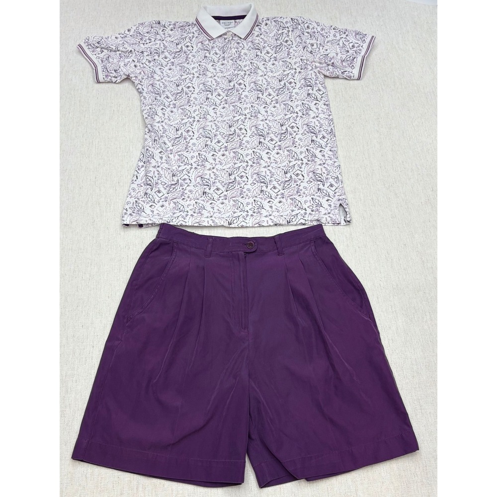Fairway Outfitters Purple Leaf Print Polo Shirt and Pleated Shorts Golf Set 6 M